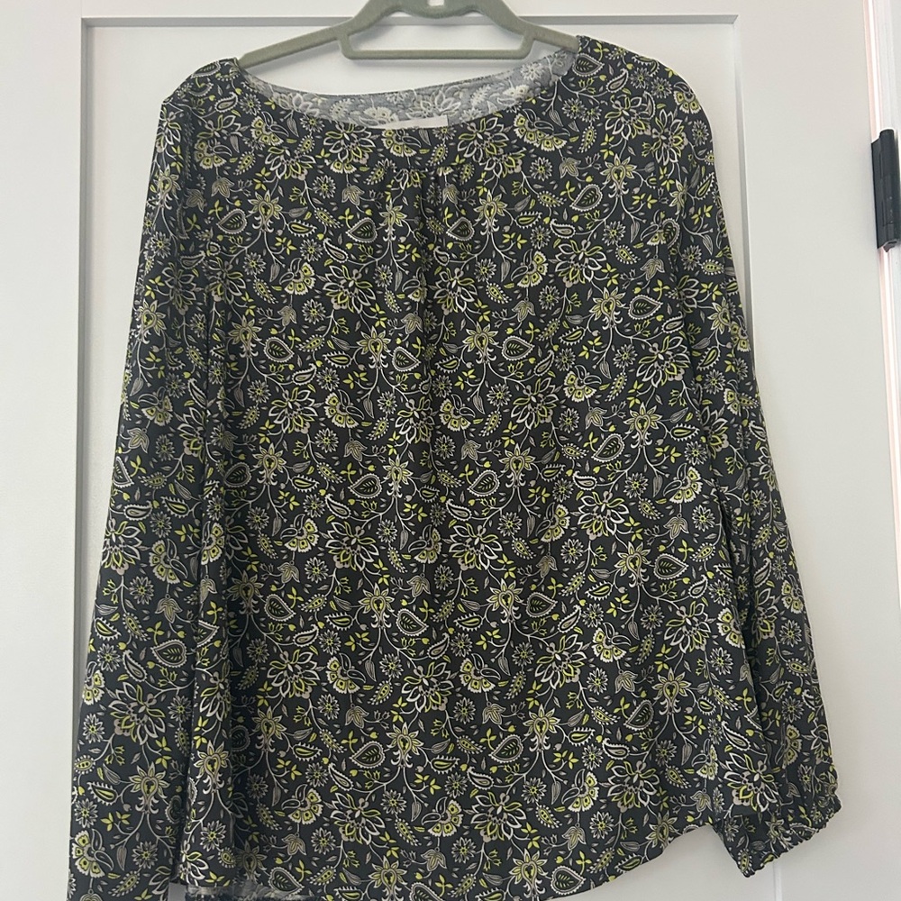 LOFT Black and Yellow Floral Blouse